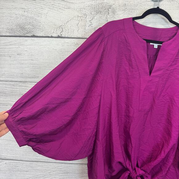 Chico's Plus Size Purple Fuchsia Tie Front Blouse Size 4/20W - Picture 2 of 8